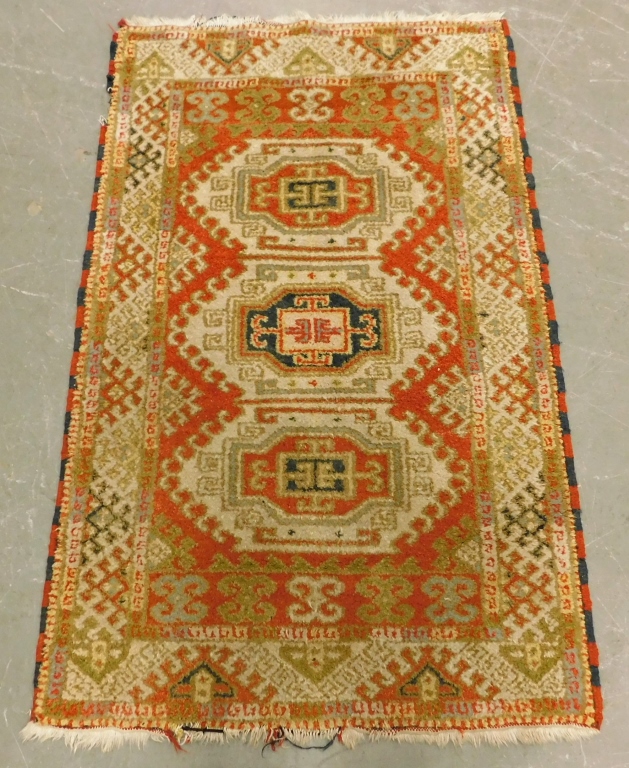 Appraisal: CAUCASIAN ORIENTAL GEOMETRIC CARPET RUG Caucus th CenturyVibrant red and