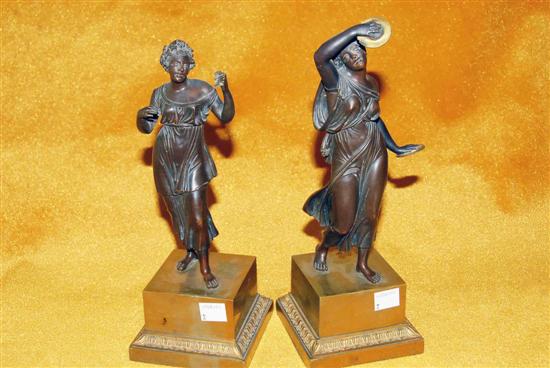 Appraisal: PAIR TH C CONTINENTAL DARK PATINATED BRONZE FIGURES Classical female