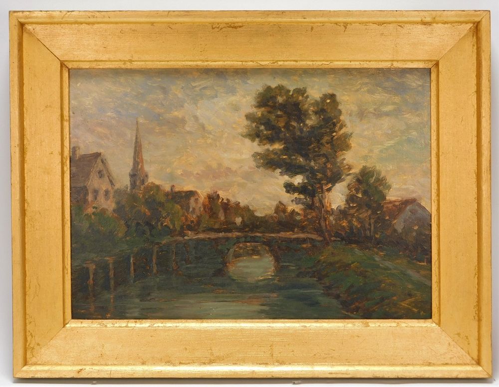 Appraisal: Attr Horace Burdick Impressionist Bridge Painting Attr Horace Burdick Massachusetts