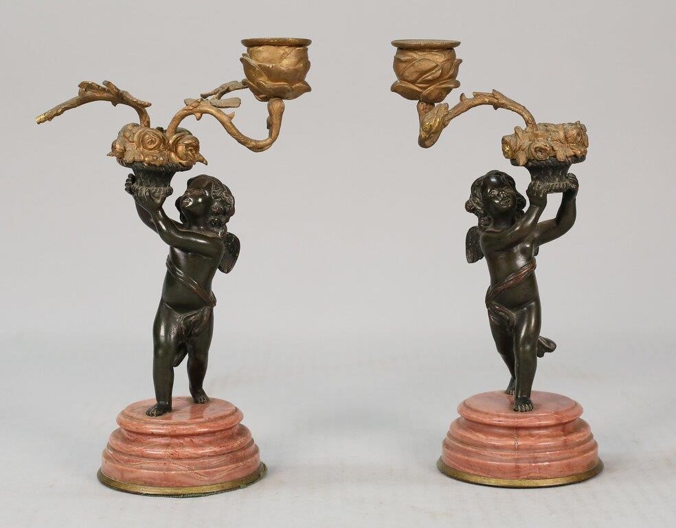 Appraisal: Pair of Louis XVI style figural candlesticks th century Bronze