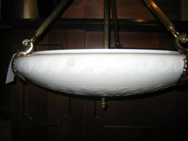 Appraisal: STEUBEN HANGING LIGHT FIXTURE the etched white iridescent shade suspended