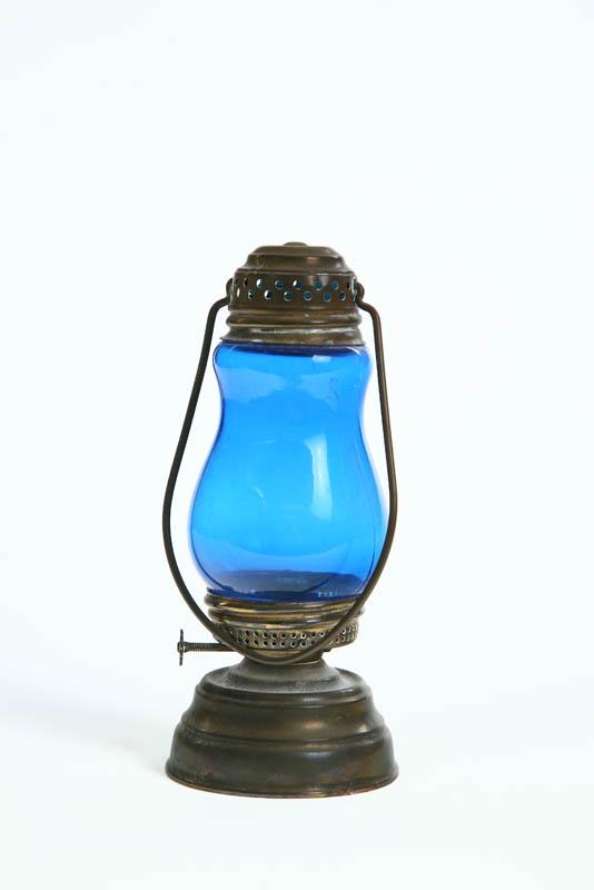 Appraisal: SKATER'S LANTERN Brass with wire handle and blue globe embossed