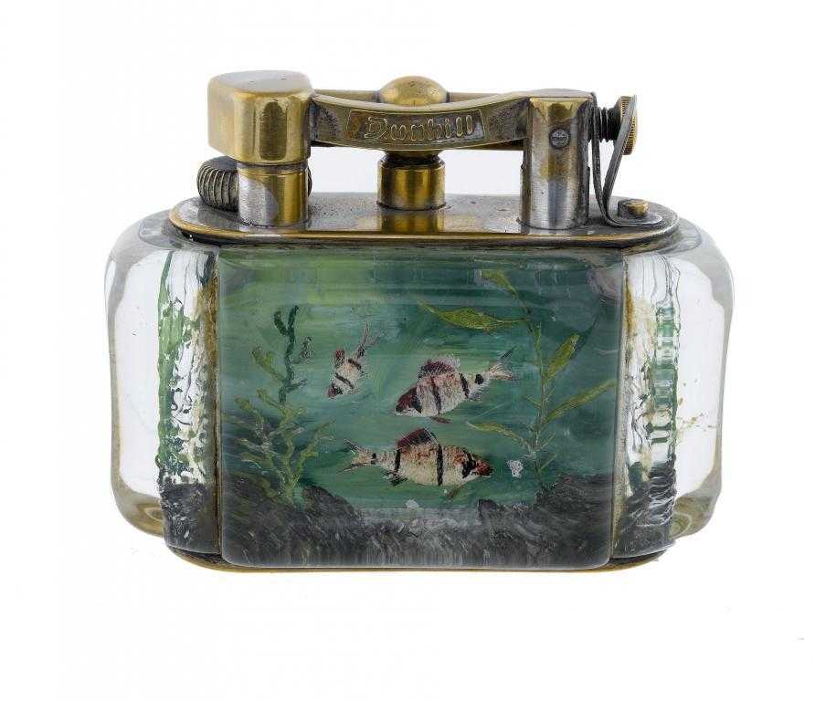 Appraisal: A DUNHILL LUCITE AND PLATED METAL AQUARIUM LIGHTER cm h