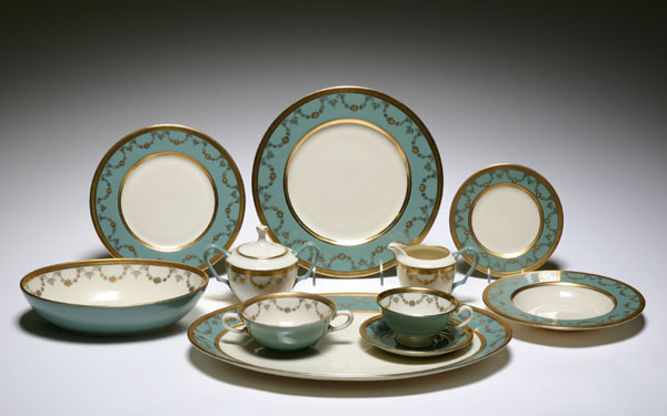 Appraisal: Lenox Westport china service for teal borders with gilt accents