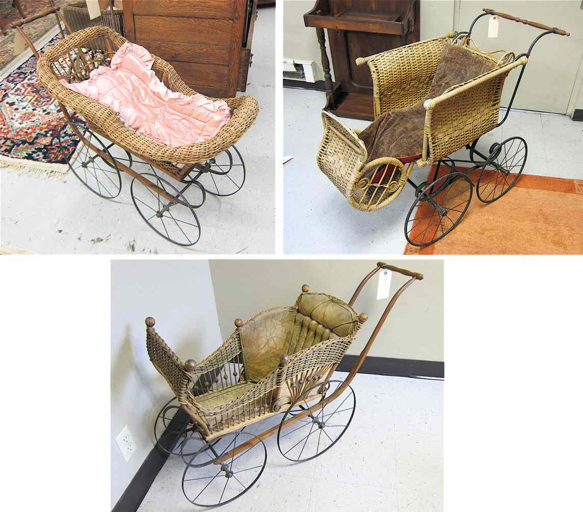 Appraisal: THREE VICTORIAN BABY BUGGIES American c two are child's doll