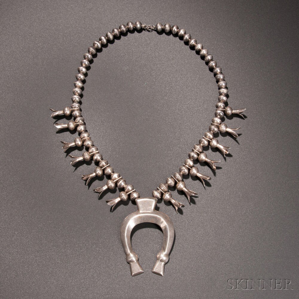 Appraisal: Navajo Silver Squash Blossom Necklace with fourteen blossoms and sand-cast