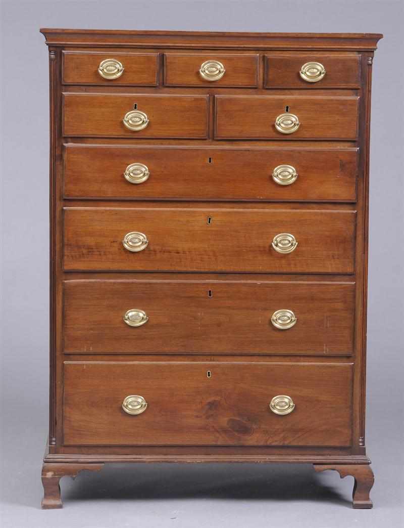 Appraisal: PENNSYLVANIA CHIPPENDALE CARVED WALNUT TALL CHEST OF DRAWERS The shallow