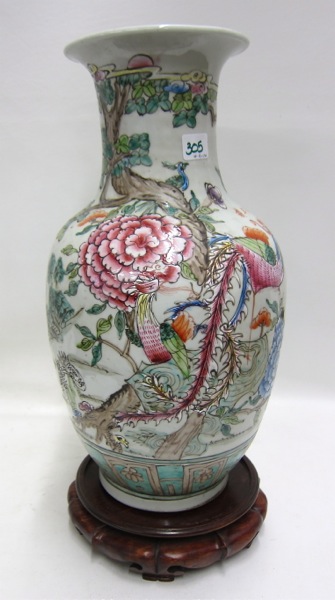 Appraisal: CHINESE BALUSTER FORM PORCELAIN VASE having hand painted floral and