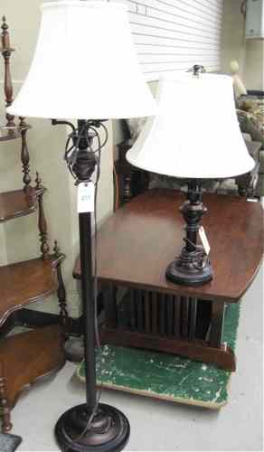 Appraisal: BRONZED METAL FLOOR AND TABLE LAMP SET recent production each