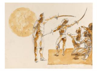 Appraisal: Ben Smith Sabre's Sword Fight Mixed Media Ben Smith American