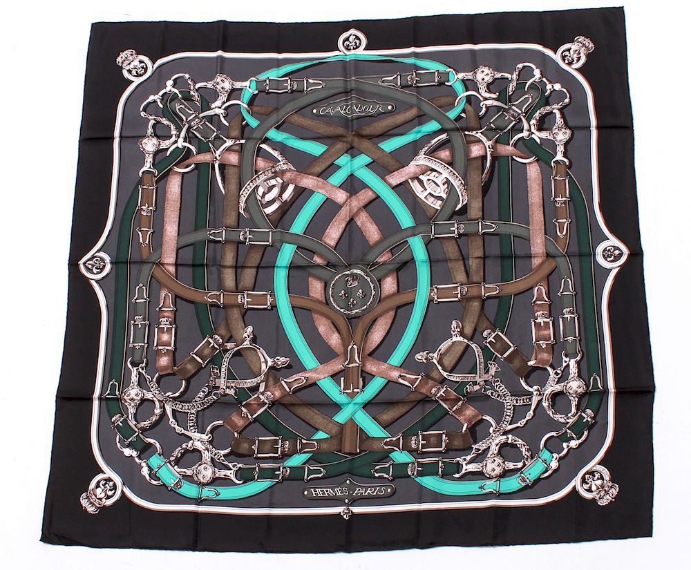 Appraisal: Hermes Cavalcadour Silk Scarf Hermes silk scarf Cavalcadour original design