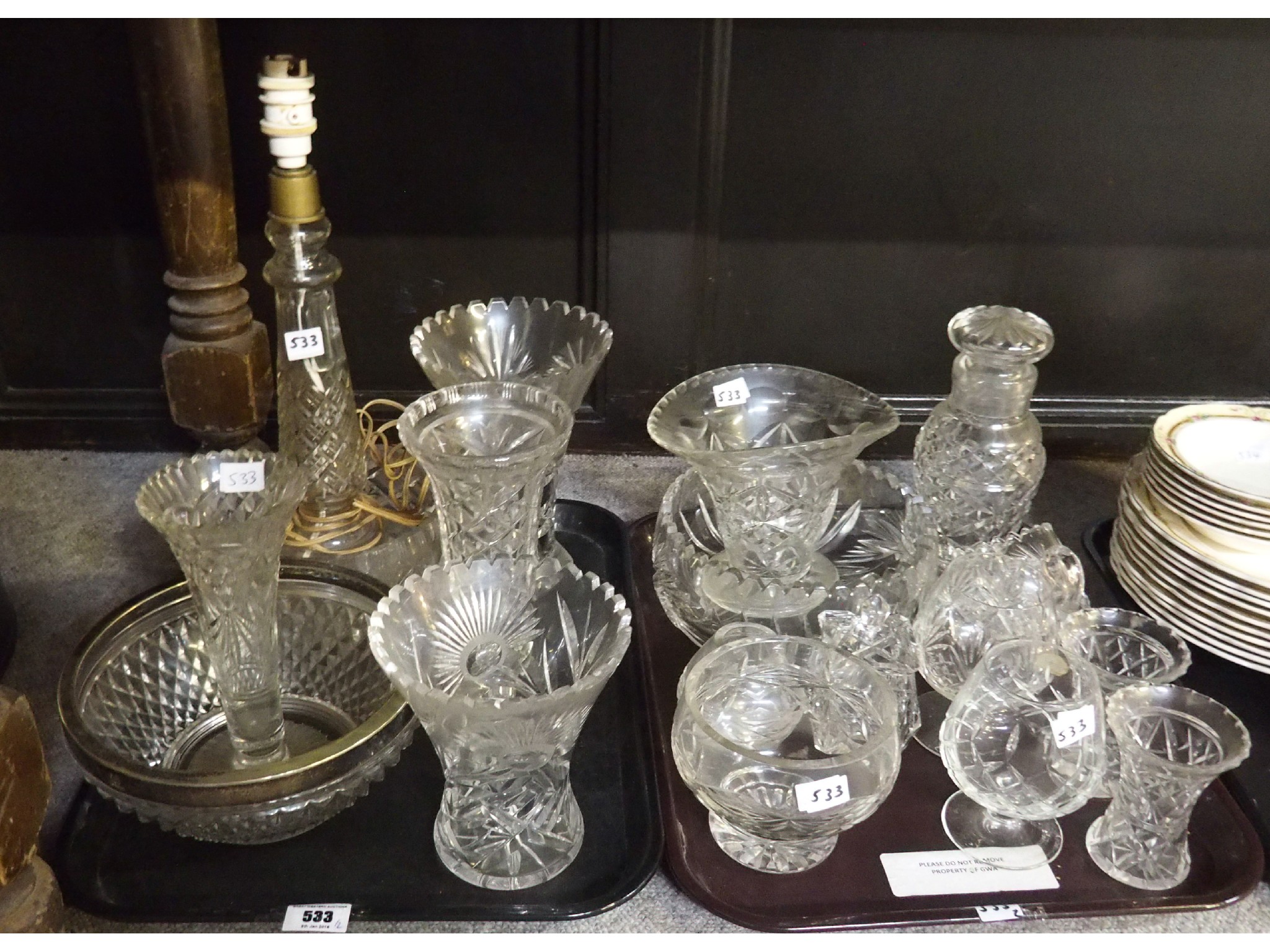 Appraisal: Two tray lots of assorted crystal and cut glass to