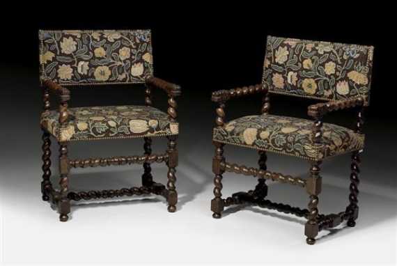 Appraisal: PAIR OF WALNUT ARMCHAIRS Baroque probably Italy th century With