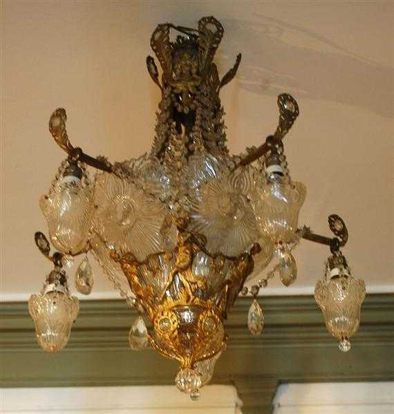 Appraisal: AUSTRIAN CHANDELIER Art Nouveau circa Gilded metal and cut glass