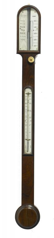 Appraisal: A VICTORIAN ROSEWOOD STICK BAROMETER with arched top engraved ivory