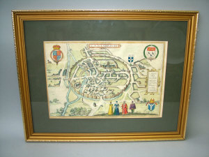 Appraisal: Franz Hogenberg th century- Canterbury - hand-coloured engraved map framed