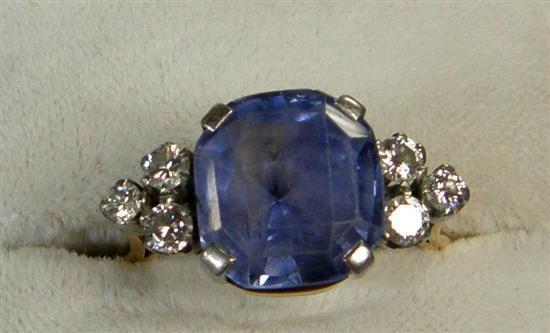 Appraisal: Sapphire and diamond ring with a single cushion shape sapphire