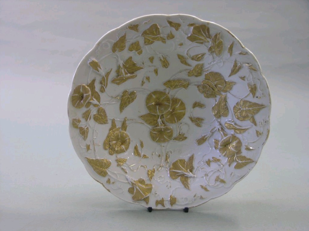 Appraisal: A th century Meissen dish moulded with leaves in bold