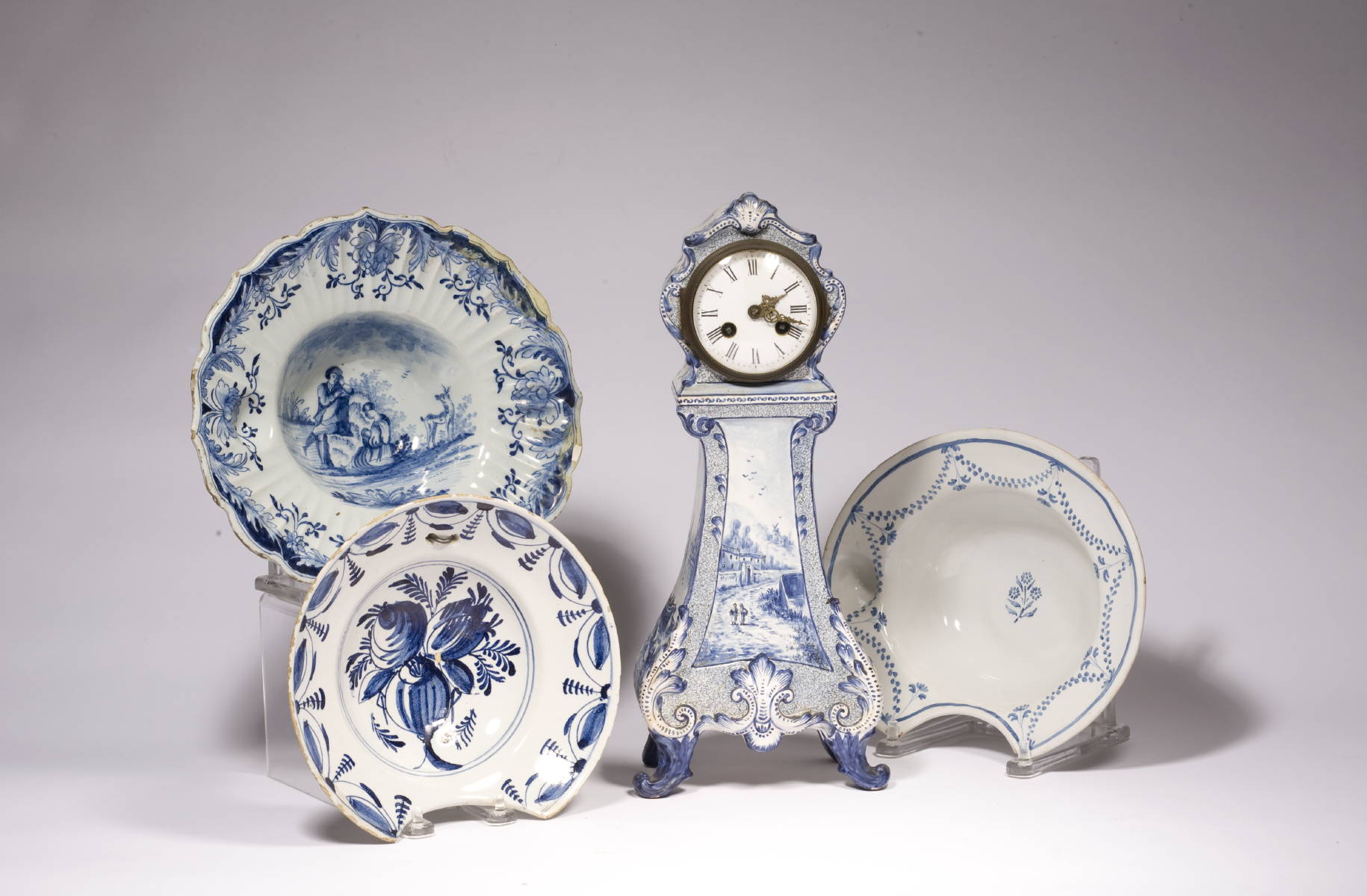 Appraisal: DUTCH DELFT MANTLE CLOCK MARKED quot AS quot AND THREE