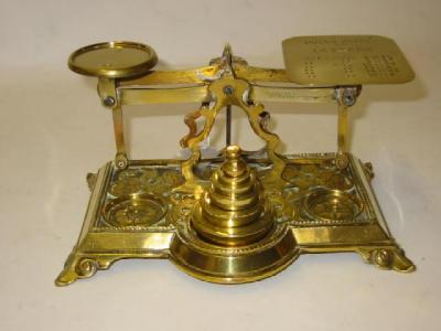 Appraisal: A PAIR OF VICTORIAN BRASS DESK POSTAL SCALES of oblong