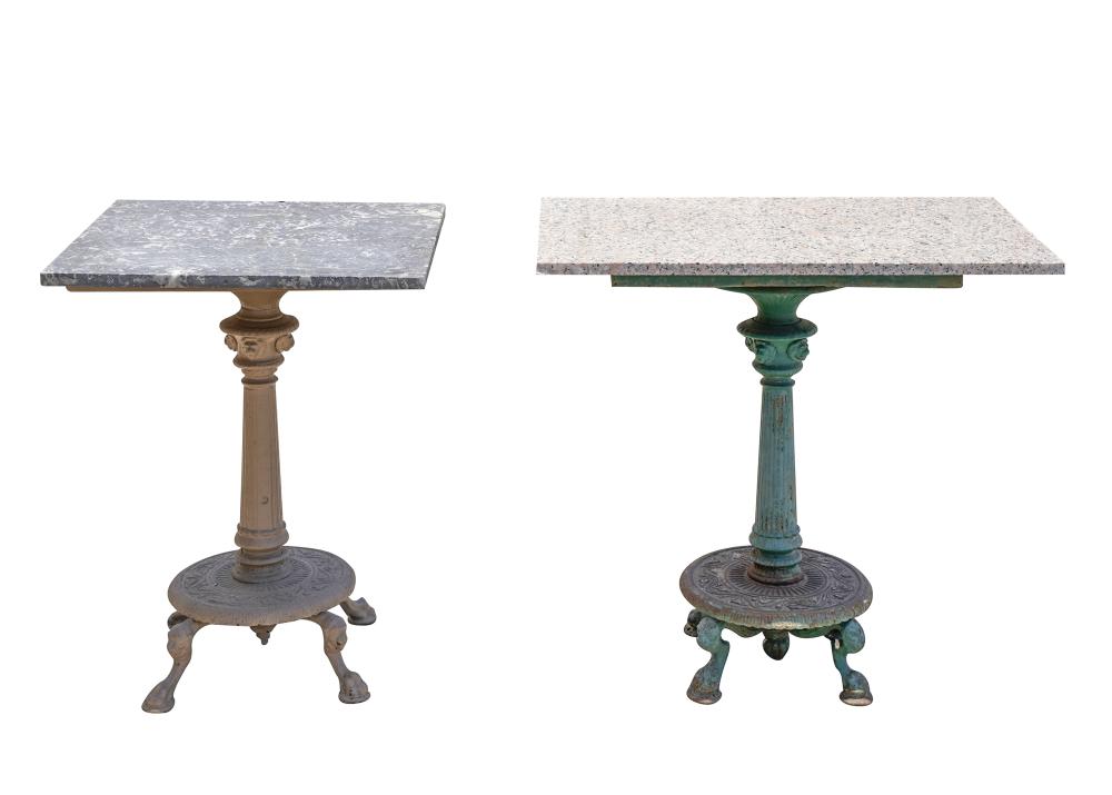 Appraisal: TWO ASSORTED MARBLE PAINTED IRON TABLESthe tops removable Condition paint