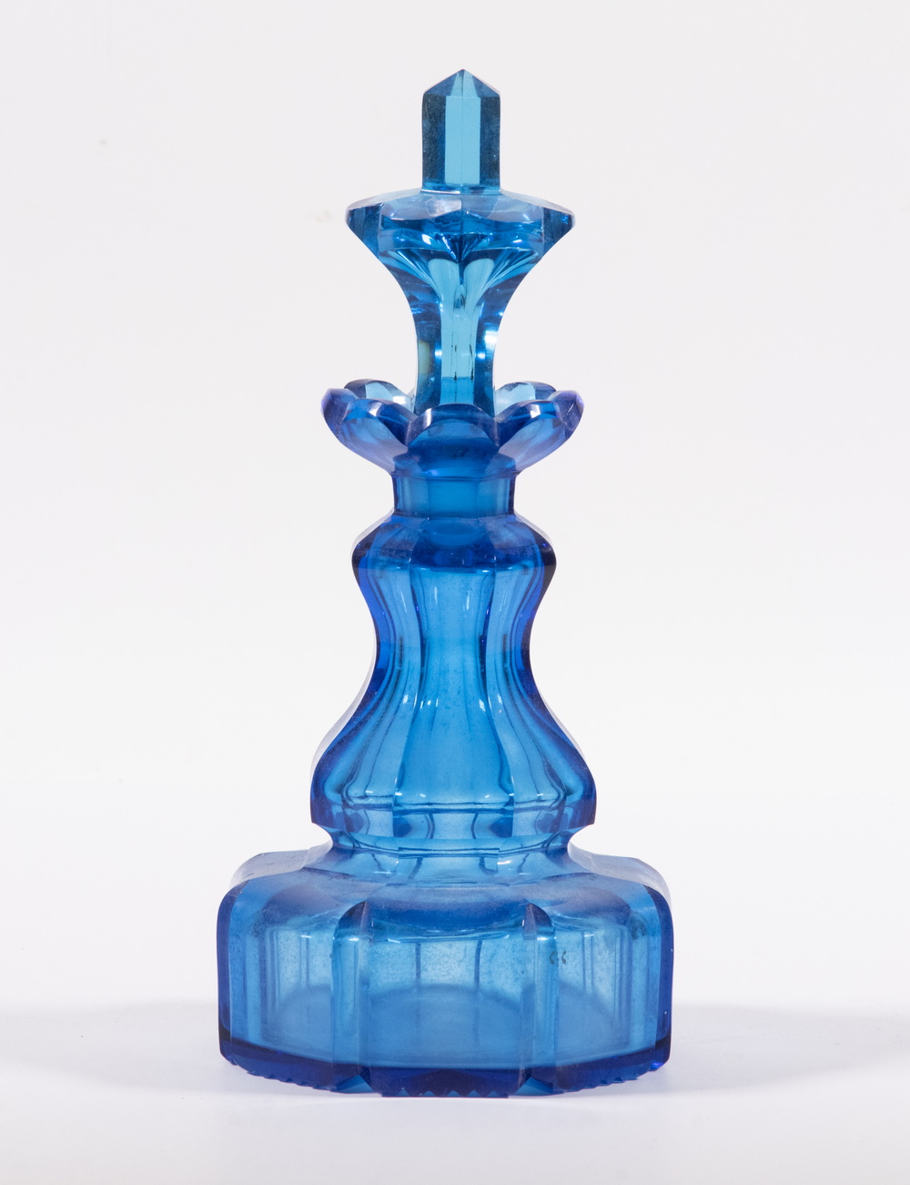 Appraisal: BLUE GLASS STOPPERED BOTTLE Victorian Blue Cut Glass Scent Bottle