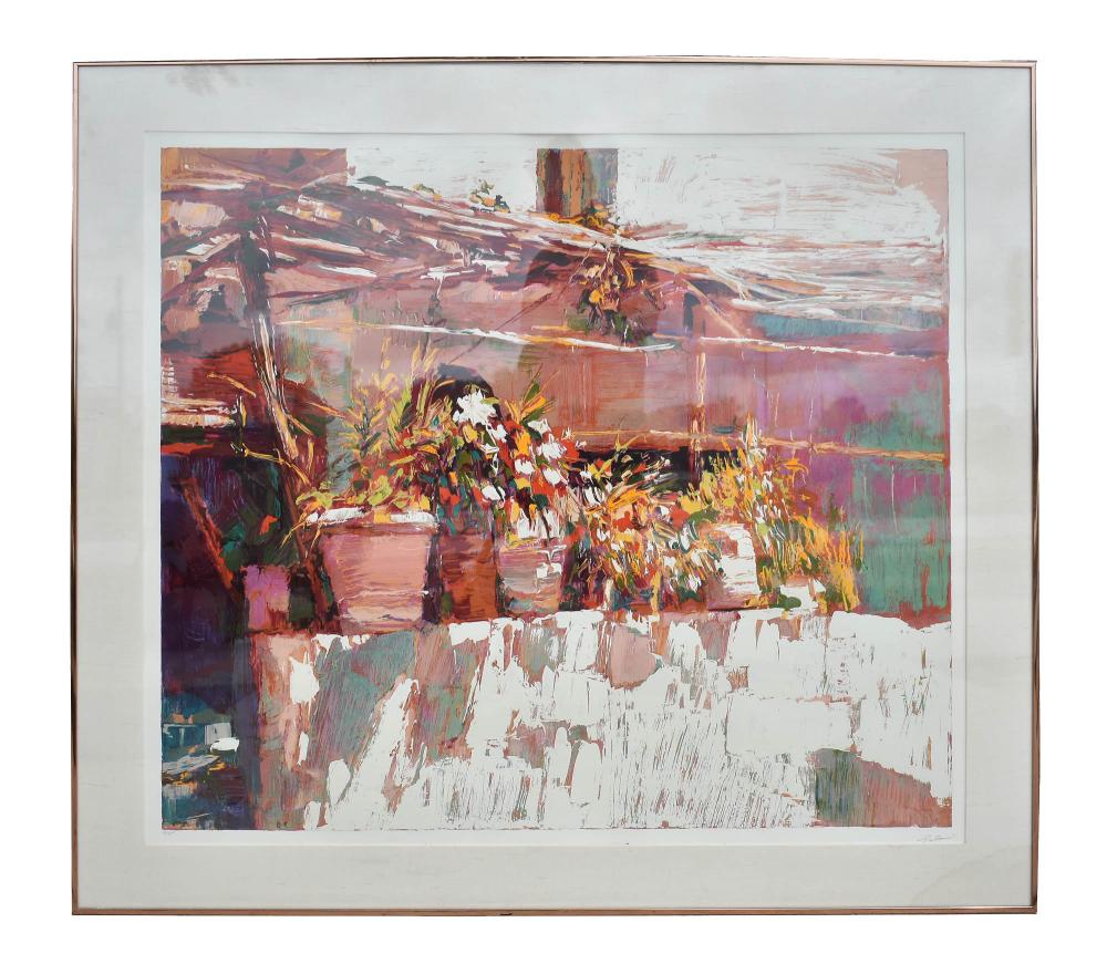 Appraisal: NICOLA SIMBARI ITALIAN AMERICAN - Potted Plants on a Veranda