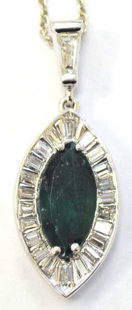 Appraisal: JEWELRY Emerald and diamond pendant and chain K white gold