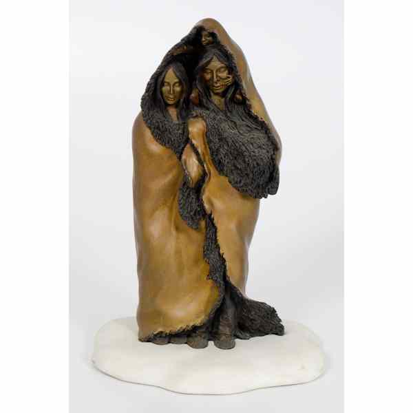 Appraisal: James Roybal Bronze Closely as One Bronze sculpture with marble