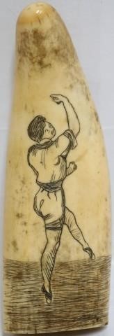 Appraisal: TH CENTURY SCRIMSHAW WHALE'S TOOTH DEPICTING ADANCER HIGH GRAMS