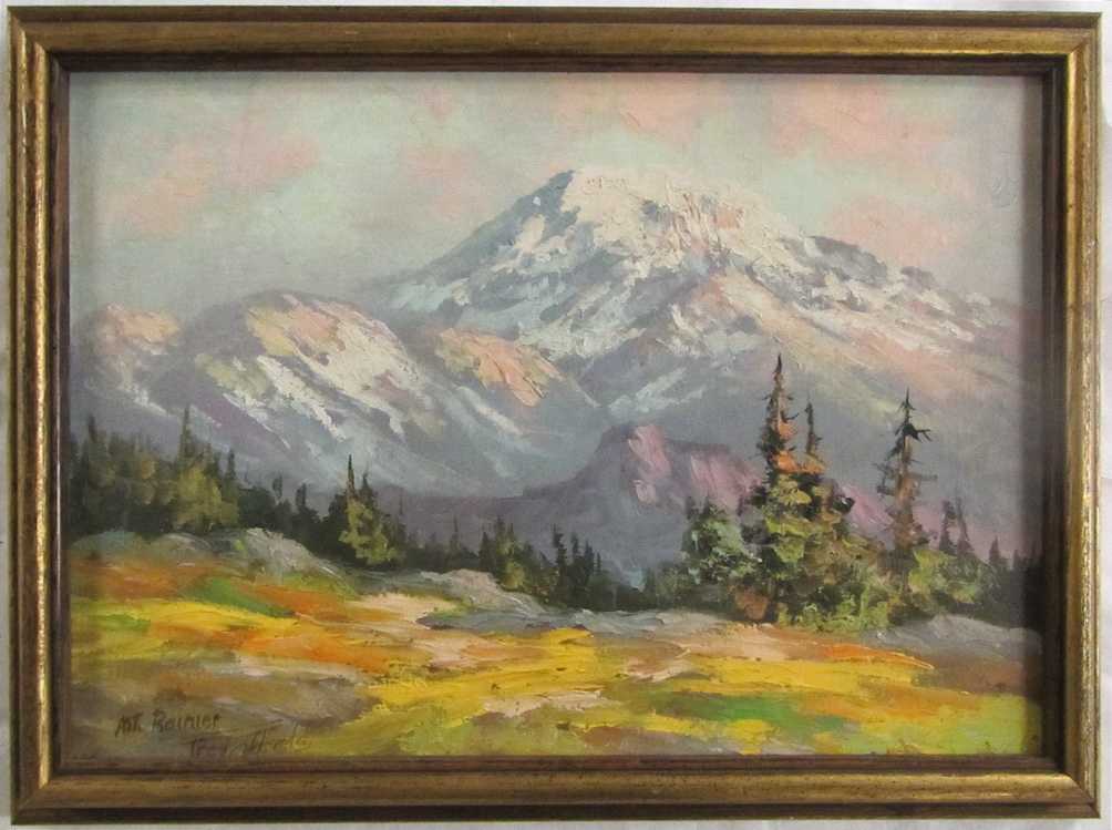 Appraisal: FRED OLDFIELD OIL ON BOARD Washington b Mount Rainier Image