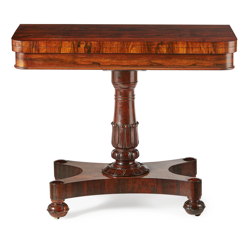 Appraisal: WILLIAM IV ROSEWOOD FOLDOVER CARD TABLE CIRCA the rounded rectangular