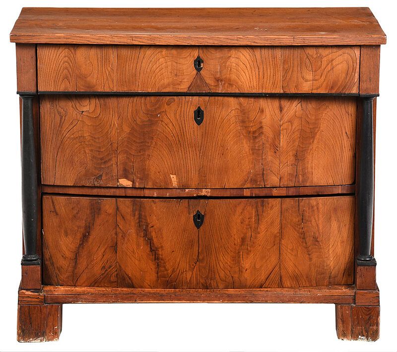 Appraisal: Biedermeier Figured and Part Ebonized Commode Continental th century elm