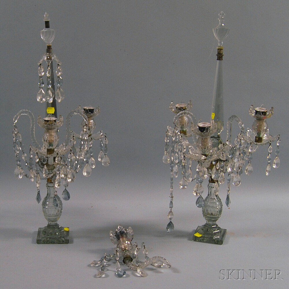 Appraisal: Pair of Crystal Prism Candelabra each with three lights and