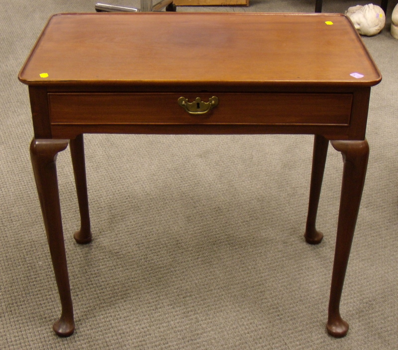 Appraisal: British Queen Anne Carved Mahogany Tray-top Tea Table with Drawer