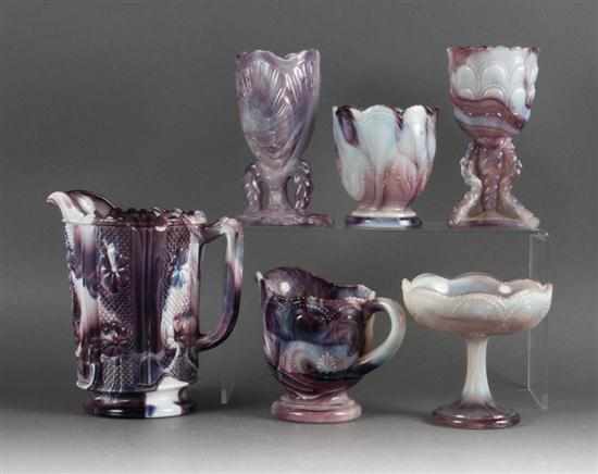 Appraisal: Six amethyst marbled glass articles probably Sowerby late th century