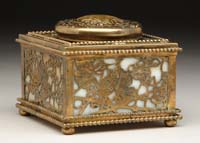 Appraisal: TIFFANY STUDIOS INKWELL Nice Tiffany inkwell has pierced work grapevine