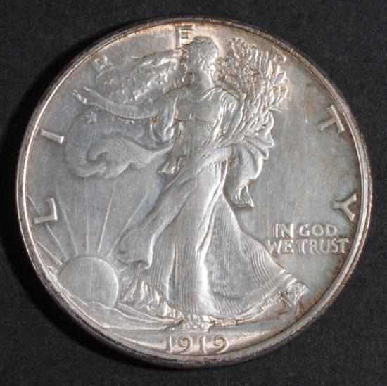 Appraisal: Three United States walking Liberty type silver half dollars AU-