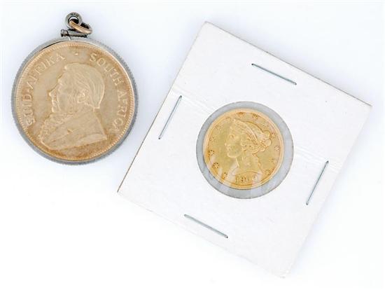 Appraisal: Gold Krugerrand and gold five Dollar Liberty coin Krugerrand set