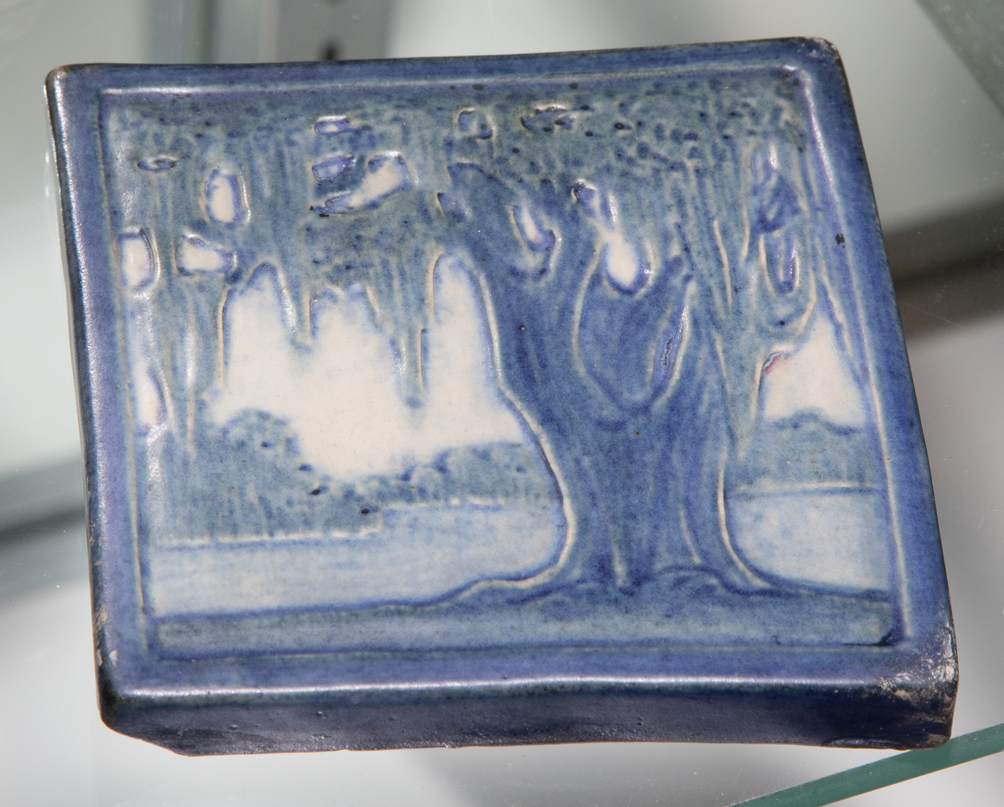 Appraisal: SMALL NEWCOMB COLLEGE POTTERY TILE With Live Oak design early