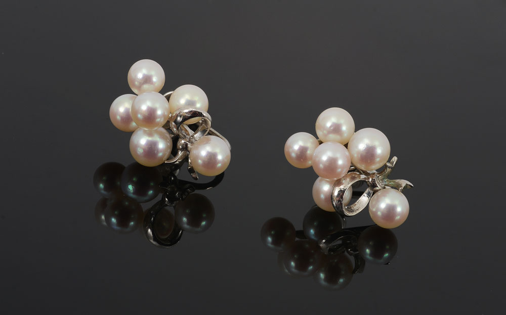 Appraisal: MIKIMOTO PEARL EARRINGS In original presentation box Sterling silver earrings