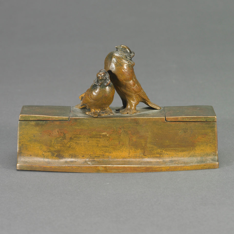 Appraisal: Austrian Patinated Bronze Desk Stand with Two Grouse late th