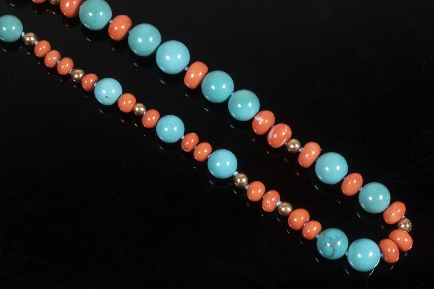 Appraisal: CORAL AND TURQUOISE BEAD NECKLACE Strand of Coral and Turquoise