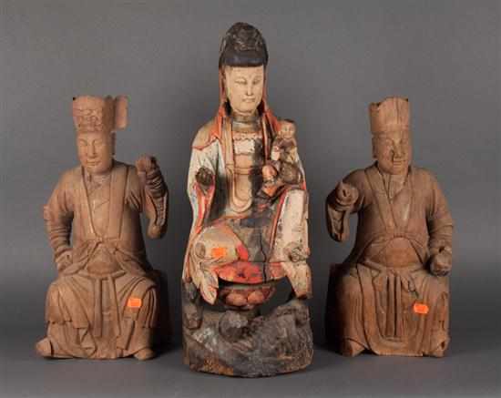 Appraisal: Pair of Chinese carved wood figures of deities and a