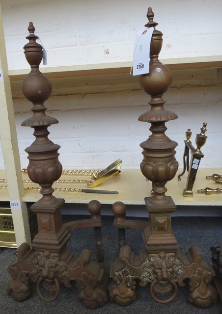 Appraisal: A pair of patinated bronze andirons early th century each