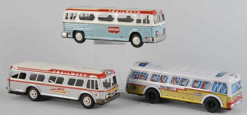 Appraisal: Lot of Tin Litho Trailways Bus Friction Toys Description Japanese