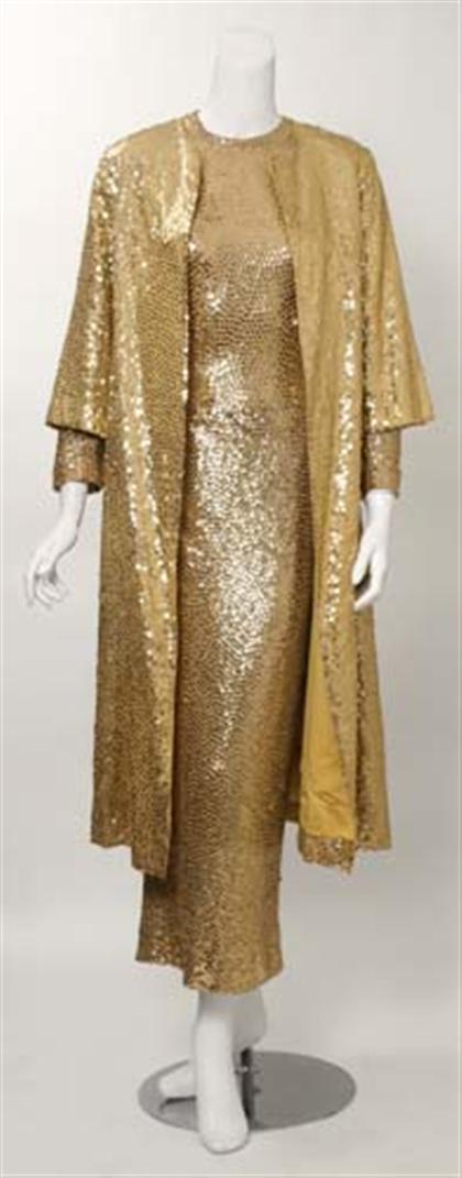 Appraisal: Gold sequin mermaid dress and coat s Probably by Norman