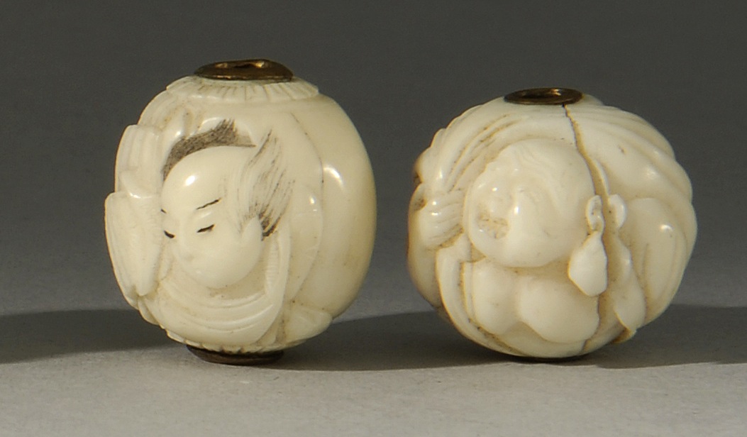 Appraisal: TWO IVORY OJIME Late th CenturyBoth in ball form Hotei