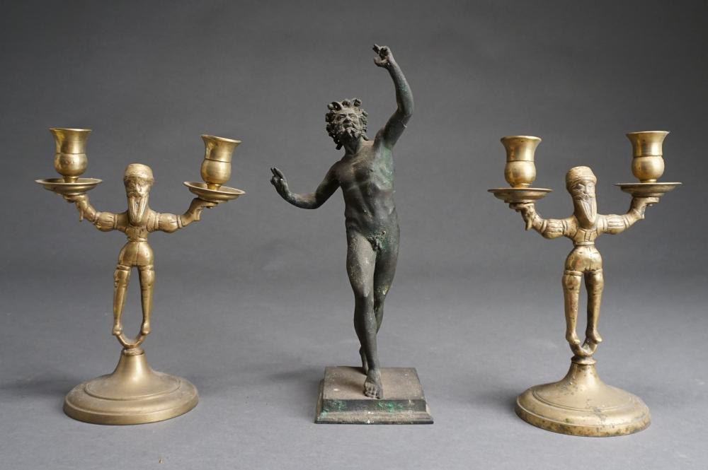 Appraisal: CONTINENTAL VERDIGRIS BRONZE FIGURE OF A SATYR AND A PAIR