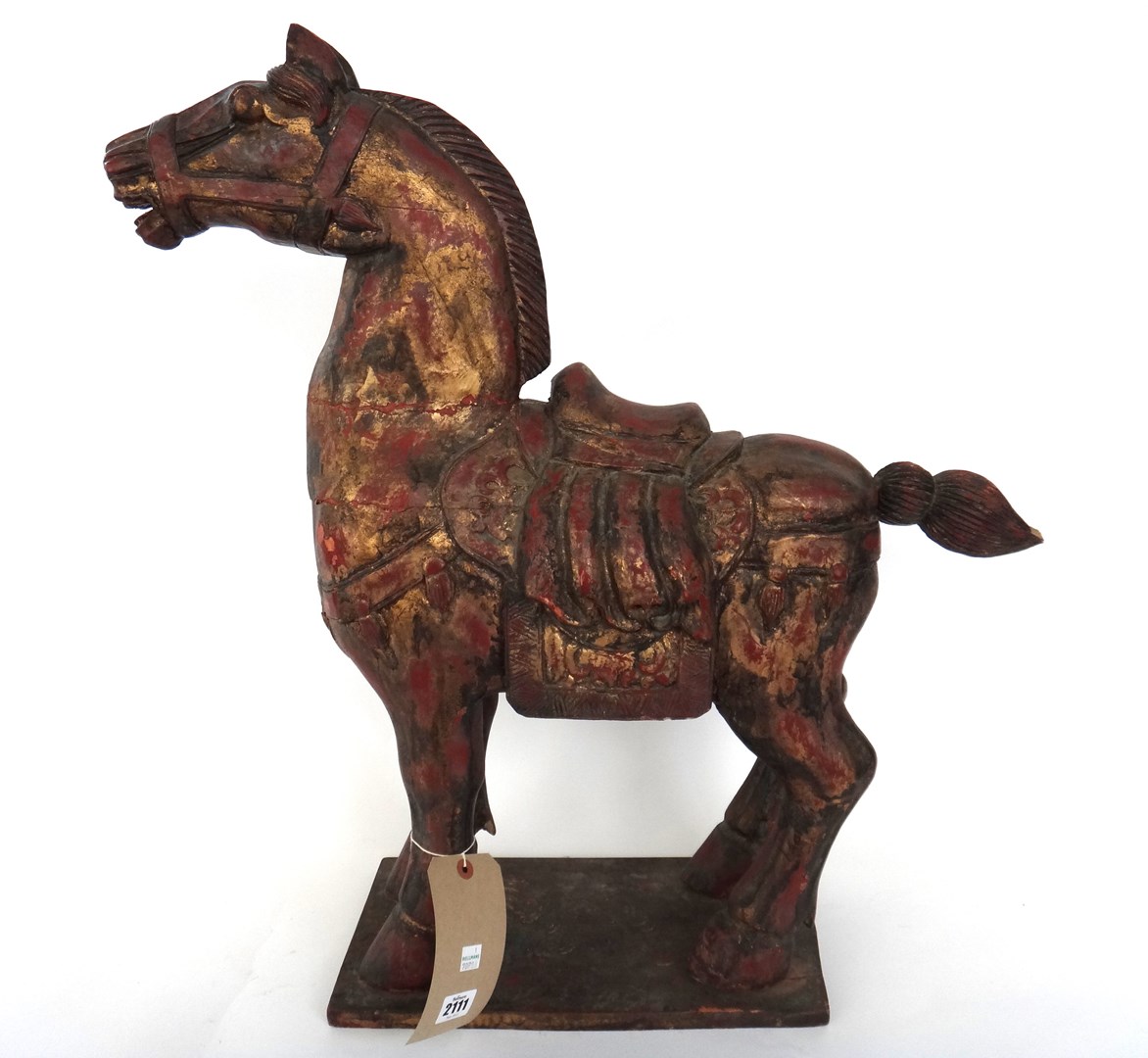 Appraisal: Two large Chinese wooden horses late th century each with